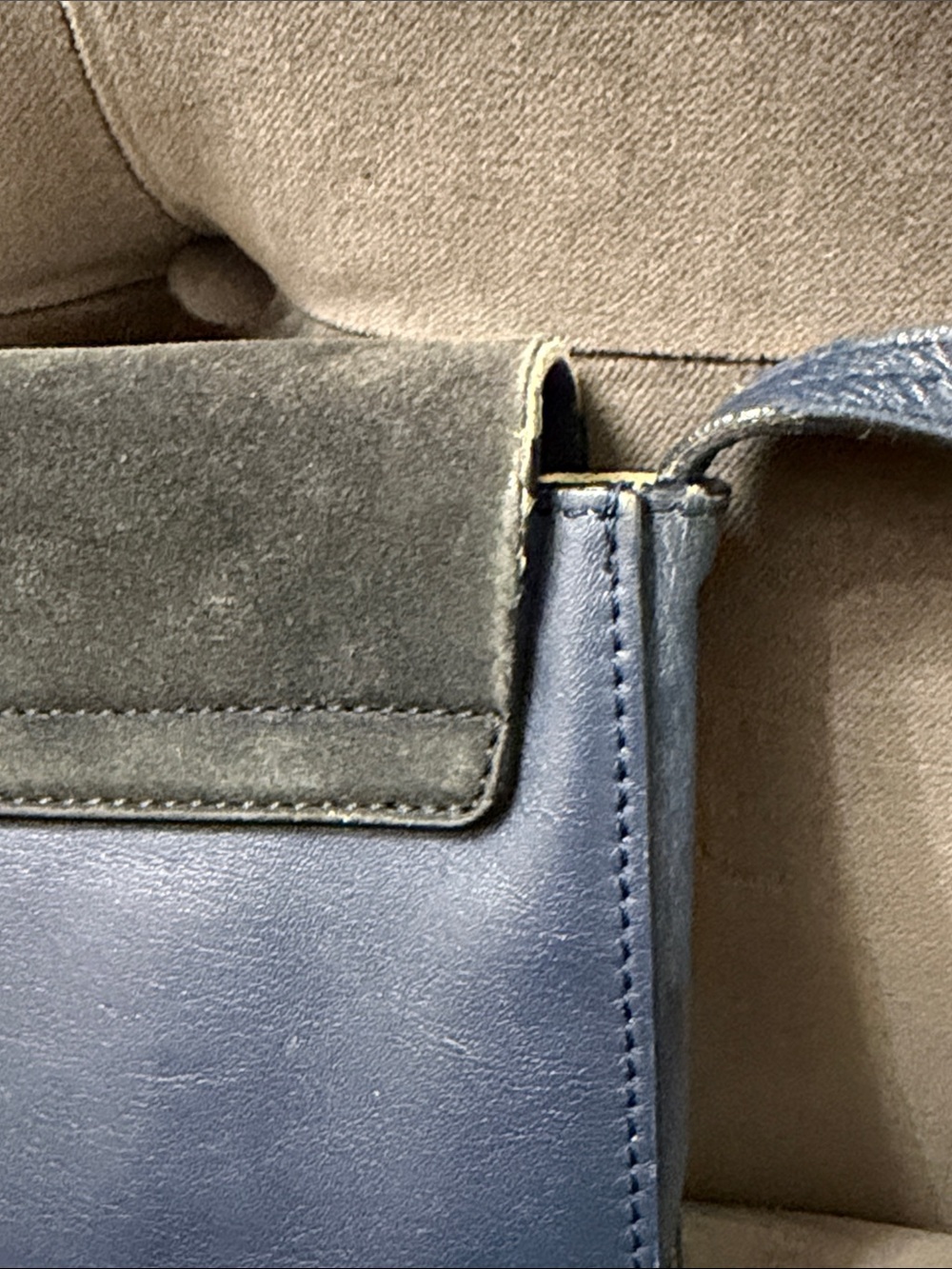 Chloe Navy Leather & Slate Suede Crossbody with Gold Ring - Picture 6 of 10